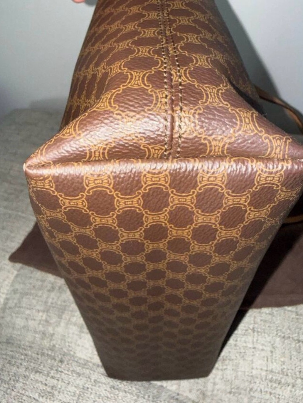 Celine Macadam Brown Monogram Tote Bag Tan Leather Trim, Gold Hardware, Dust Bag - Picture 7 of 8